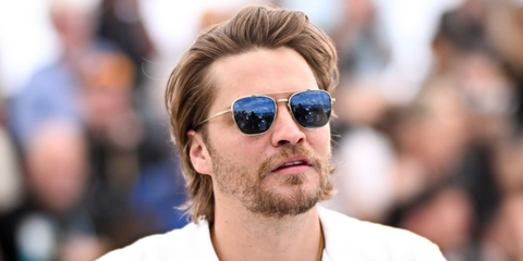 Actor and musician Luke Grimes was seen wearing gold Oliver Peoples Avison OV1349ST 5035/W5 sunglasses with grey lenses at the Cannes Film Festival 2025. Shop online now on Pretavoir