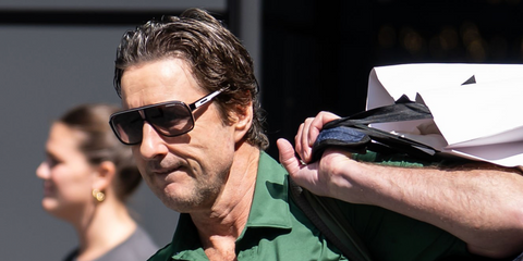 Luke Wilson was seen wearing black and white Carrera Grand Prix 2 T4M9O sunglasses at Netflix's "The Hawk" bus tour in Philadelphia, July 2026.