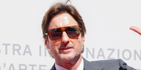 Actor Luke Wilson was seen wearing tera di siena brown Persol 3328S 96/56 aviator sunglasses with blue lenses at the 2024 Venice Film Festival