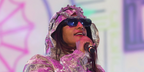 Rapper M.I.A. was seen wearing transparent blue Prada PR A12S 19O70B sunglasses on stage at Rosendal Garden Party in Stockholm, June 2024. Shop online now on Pretavoir