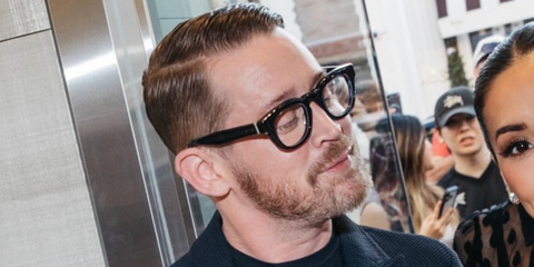 Celebrity actor Macaulay Culkin was seen wearing Matsuda M1029 DNC optical glasses in dark navy crystal at the Giorgio Armani Pre-Oscar 2026 Party in Beverly Hills, March 2026.