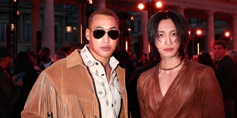 Mandy Sekiguchi (left) was seen wearing Ray-Ban Aviator Reverse RB R0101S 001/VR sunglasses to attend Isabel Marant Spring/Summer 2025 fashion show during Paris Fashion Week