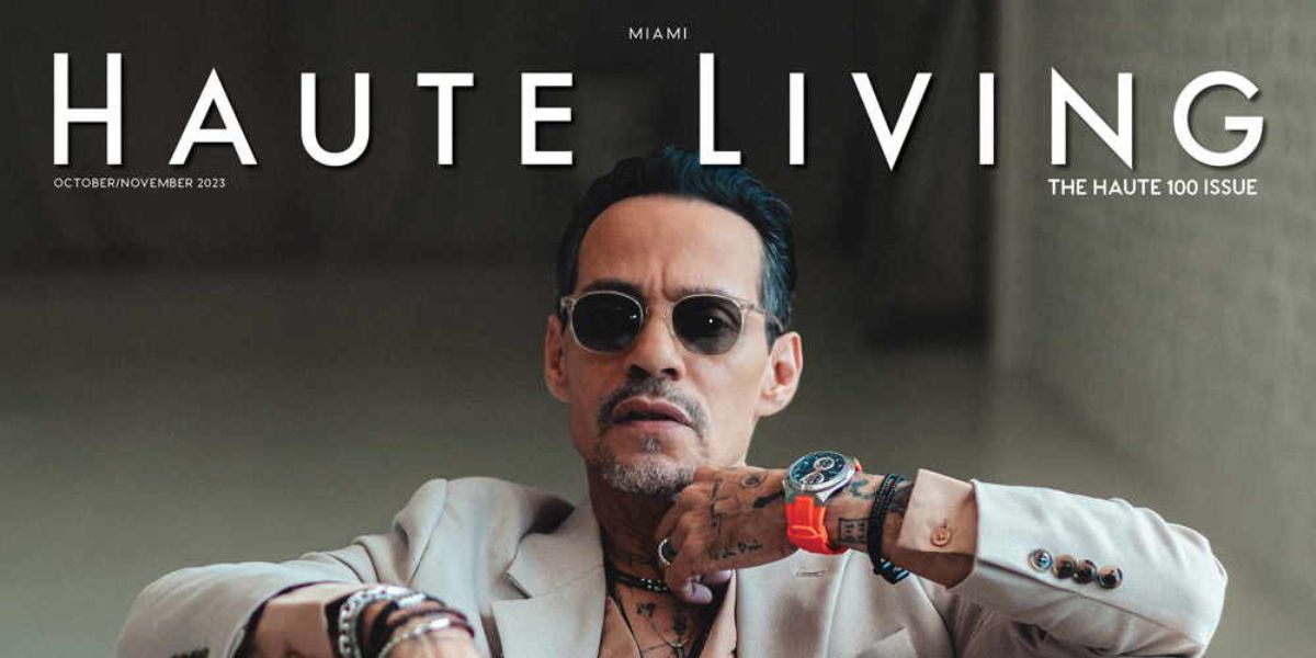 Marc Anthony was seen wearing transparent Oliver Peoples Finley Esq. Sun OV5298SU 1669/41 sunglasses on the cover of Haute Living Miami, October/November 2023 issue