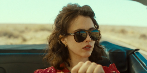 Actress Margaret Qualley was seen wearing tortoiseshell Persol 0649 24/31 sunglasses in 2025 dark comedy Honey Don't