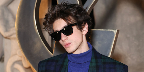 Actor Mark Eydelshteyn was seen wearing black Saint Laurent SL 801 001 sunglasses at the Saint Laurent Fall/Winter 2026 fashion show during Paris Fashion Week.