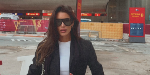 Spanish model and digital creator Marta Lopez Alamo was seen wearing black Tom Ford Bronson TF1044 01V sunglasses with blue lenses in her Instagram post, November 2025.