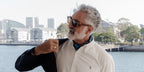 Model and creator Marty Thomas was seen wearing brown Ray-Ban Meta Wayfarer RW4006 6706/83 Polarised Smart Glasses at the KPMG Sydney Sail Grand Prix launch, December 2025.