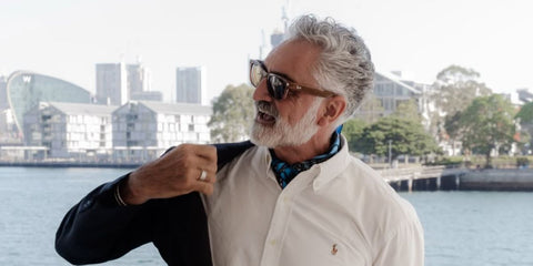 Model and creator Marty Thomas was seen wearing brown Ray-Ban Meta Wayfarer RW4006 6706/83 Polarised Smart Glasses at the KPMG Sydney Sail Grand Prix launch, December 2025.