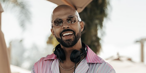 DJ and presenter Marvin Humes was seen wearing transparent champagne Prada PR 17WS 19X30N Symbole sunglasses in his social media post, May 2025. Shop online now on Pretavoir