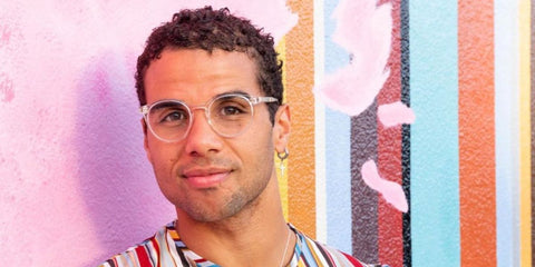 Mason Gooding was seen modeling Paul Smith Carlisle PSOP033 05 Crystal transparent round optical glasses