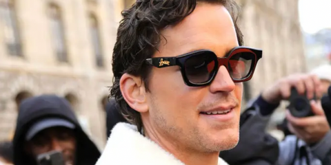 Actor Matt Bomer was seen wearing black Loewe Curvy LW40078I 01B sunglasses to attend the brand's Fall/Winter 2024 menswear fashion show during Paris Men's Fashion Week