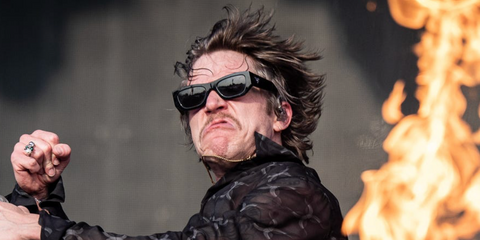 Matt Shultz, frontman of Cage The Elephant was seen wearing black Prada PR A01S 16K08Z sunglasses onstage at the Bourbon & Beyond Festival 2025 in Kentucky. Shop online now on Pretavoir