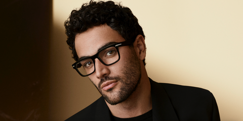 Italian tennis player Matteo Berrettini was seen modeling black Hugo Boss 1720 QF6 optical glasses in the BOSS Fall/Winter 2024 eyewear campaign