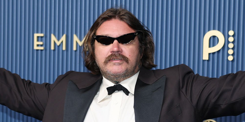 Celebrity chef Matty Matheson was seen wearing black Bottega Veneta BV1431S 001 cat-eye clubmaster style sunglasses at the Emmy Awards 2026.