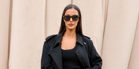Maya Jama was seen wearing black Burberry Cooper BE4348 3001/87 square sunglasses to attend the brand's Spring/Summer 2024 fashion show during London Fashion Week