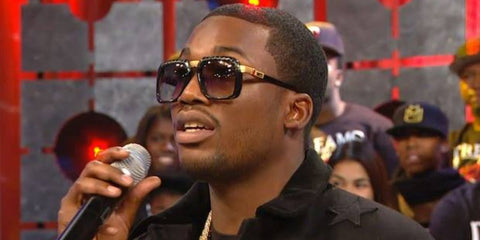 Meek Mill was seen wearing black and gold Cazal Legends 616/3 001 sunglasses in December 2015