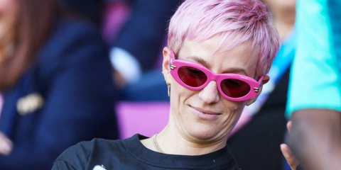 Megan Rapinoe wears Bottega Veneta BV1322S 004 pink sunglasses at the Paris Olympics 2024