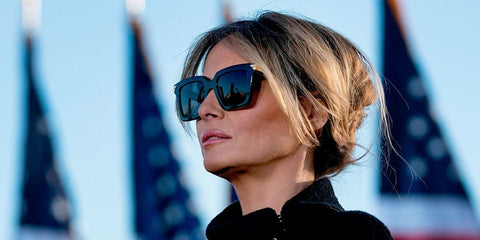 Melania Trump was seen wearing Bottega Veneta BV1005S 001 square sunglasses in a presidential event