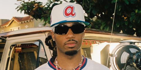 Hip hop record producer Metro Boomin was seen wearing black Prada PR 17WS 1AB5S0 Symbole Sunglasses