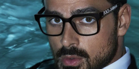 Michele Morrone modeled Dolce&Gabbana DG5101 501 optical glasses for the brand's Fall/Winter 2023 campaign