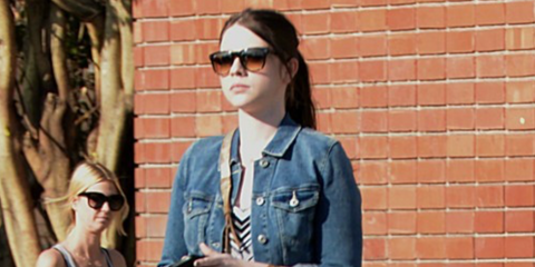 Michelle Trachtenberg was seen wearing brown tortoiseshell Ray-Ban Folding Wayfarer 4105 710 sunglasses in Los Angeles, April 2013