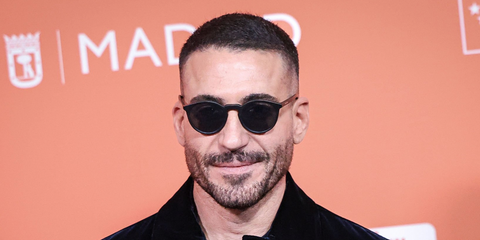 Spanish actor Miguel Angel Silvestre was seen wearing black Giorgio Armani AR8230U 5875/R5 round sunglasses at the "Carlota" photocall in Madrid, October 2025.