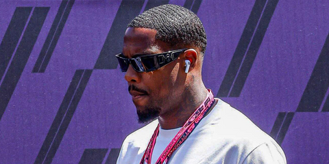 French footballer/goalkeeper Mike Maignan was seen wearing black Versace 4446 GB1/87 wraparound sunglasses at the F1 Grand Prix of Monaco 2025. Shop online now on Pretavoir