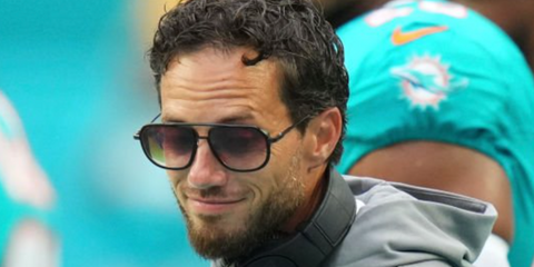 Miami Dolphins head coach, Mike McDaniel, wears Dita Intracraft DTS 165 02 sunglasses at a preseason game against the Atlanta Falcons on 09/08/2024