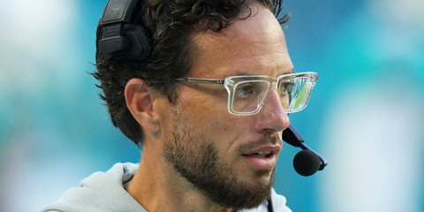 Miami Dolphins head coach Mike McDaniel wears Dita Lataro optical glasses at preseason game between Miami Dolphins and the Washington Commanders at Hard Rock Stadium on August 17th 2024.