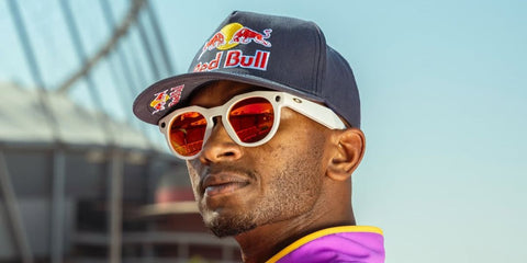 Qatari high jumper Mutaz Barshim was seen wearing white Oakley Meta Hstn OW8002 04 Prizm Smart Glasses in his Instagram post, October 2025.