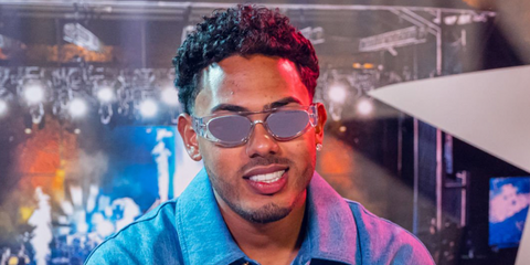 Puerto Rican rapper and singer Myke Towers was seen wearing transparent Versace 4480U 148/30 sunglasses at his concert in Marbella, Spain, July 2024.