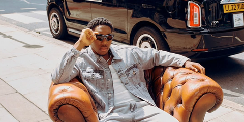 Footballer Myles Lewis-Skelly of Arsenal FC was seen wearing Balenciaga BB0420S 001 sunglasses in his Instagram post, July 2025.