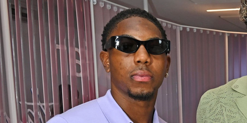 Footballer Myles Lewis-Skelly of the Arsenal F.C. was seen wearing black Loewe Signature LW40196U 01A sunglasses at the Wimbledon Tennis Championships 2026.
