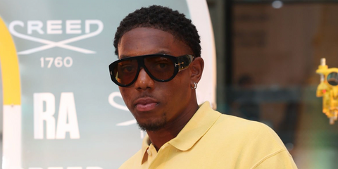 Footballer Myles Lewis-Skelly of Arsenal FC was seen wearing black Tom Ford Bronson TF1044 01E sunglasses at the Royal Academy of Arts' Summer Exhibition Preview Party 2026 in London.