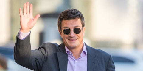 Actor Nathan Fillion was seen wearing Ray-Ban RB 3548N 001 Hexagonal Gold With Flat Lenses sunglasses at  at 'Jimmy Kimmel Live' studio in January 2019. Shop online now on Pretavoir