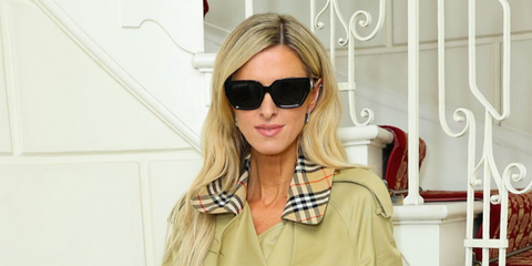 Nicky Hilton was seen wearing black Burberry BE4472U 3001/87 sunglasses at the Burberry Fall/Winter 2026 fashion show during London Fashion Week.
