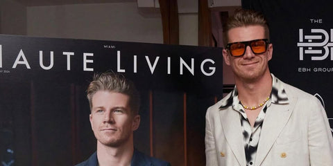 Nico Hulkenberg wears Tom Ford Fausto TF711 56E sunglasses to an event by Miami Haute Living during 2024 Miami Grand Prix