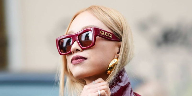Chinese fashion influencer Niki Wu Jie was seen wearing red Gucci GG1772S 003 sunglasses at the Gucci Fall/Winter 2024 fashion show during Milan Fashion Week. Shop online now on Pretavoir