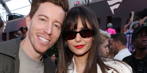 Nina Dobrev, pictured with husband Shaun White, was seen wearing DMY Studios Bibi DMYSun12SB Black sunglasses at Michael Rubin’s 2024 Fanatics Super Bowl Party in Las Vegas, February 2024. Shop online now on Pretavoir