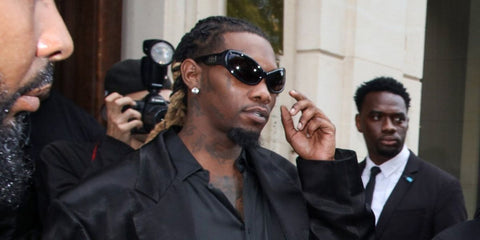 Offset was seen wearing Balenciaga BB0187S 001 cat eye sunglasses to attend the brand's Fall/Winter Couture fashion show in Paris, July 2022