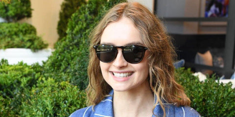 Olivia DeJonge was seen wearing dark tortoiseshell Polo Ralph Lauren Wimbledon Edition PH4181 5003/71 round sunglasses to attend the Ralph Lauren AO24 suite during Australia Open 2024
