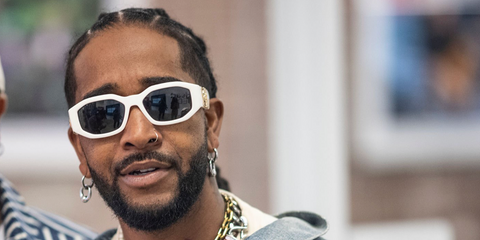 Omarion was seen wearing white Versace 4361 401/87 Medusa Biggie sunglasses during The Baller Alert Show at iHeartRadio studios in Atlanta, August 2026