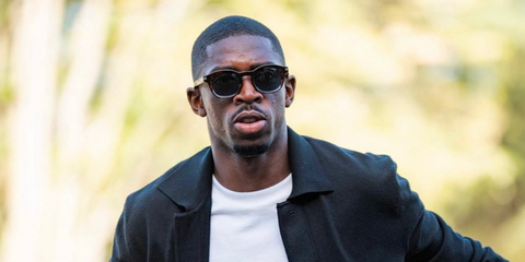 French footballer Ousmane Dembele was seen wearing tortoiseshell Zegna Havana Aurora I EZ0229 54V sunglasses with blue lenses in October 2023. Shop online now on Pretavoir