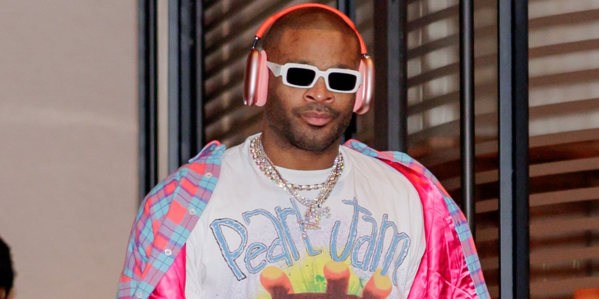 PJ Tucker was seen wearing white Prada PR 27ZS 17K08Z rectangular sunglasses at Hudson Yards, New Yotk City, November 2023