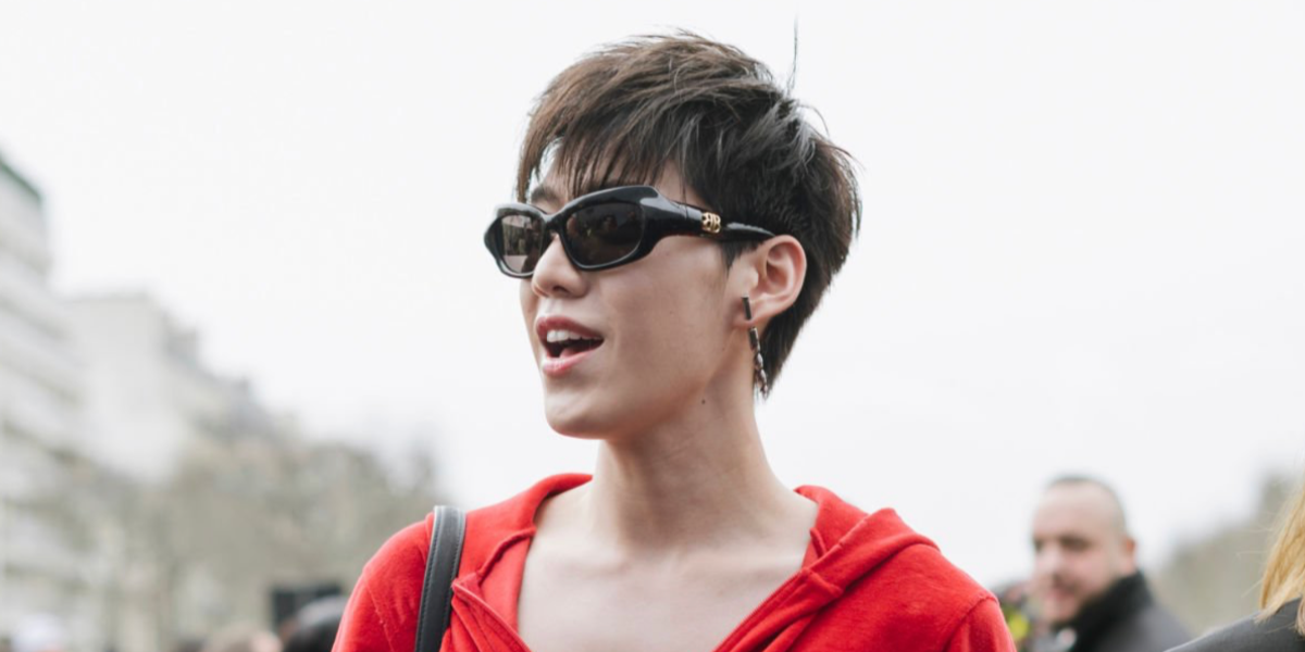 Thai actor PP Krit was seen wearing black Balenciaga BB0354S 001 sunglasses at the Balenciaga Fall/Winter 2024 fashion show during Paris Fashion Week.