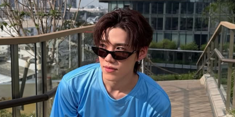 Thai actor PP Krit was seen wearing black Balenciaga BB0402S 001 Neo Oval 2.0 sunglasses in his Instagram post, March 2026.