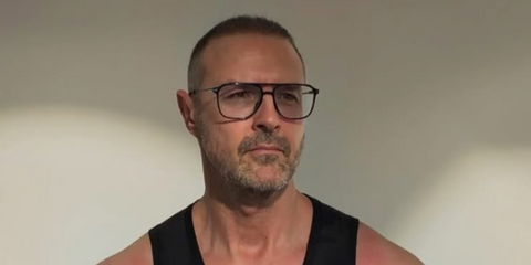 Comedian and actor Paddy McGuinness was seen wearing black Tom Ford TF5665-B 020 Blue Control optical glasses in his Instagram post, April 2026.