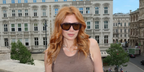 Russian-German television host Palina Rojinski was seen wearing tortoiseshell Prada PR C05S 23G70G sunglasses in Vienna, shared through her Instagram post in May 2026.