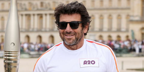 French singer and actor Patrick Bruel was seen wearing black Persol Elio 3333S 95/31 sunglasses during the 2024 Paris Olympics torch relay