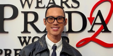 Celebrity makeup artist Patrick Ta was seen wearing black Saint Laurent Sun SL 815 Romy 006 sunglasses with light brown lenses at the world premiere of The Devil Wears Prada 2 in New York City, April 2026.